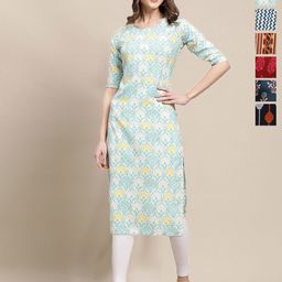 7Threads Selection Of 6 Floral Printed Round Neck Straight Kurtas-image-43