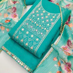 Riti Floral Embroidered Mirror Work Unstitched Dress Material-image-65