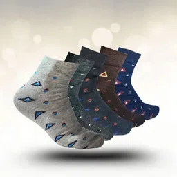 MJE 5-Pcs Patterned Cotton Ankle Length Socks-image-44
