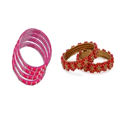 1ST TIME Set Of 6 Pink Alloy Artificial Stones & Beads Bangles-picture-21