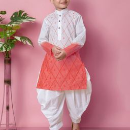 AHLAN APPARELS Boys Embroidered Mandarin Collar Thread Work Pure Cotton Kurta with Patiala-20