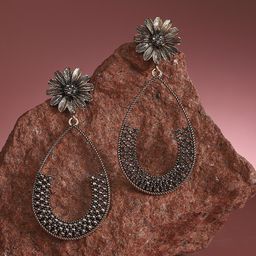 DressBerry Gold-Plated Crystals Studded Teardrop Shaped Drop Earrings-2