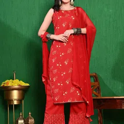Sangria Printed Round Neck Kurta & Trouset With Dupatta-20