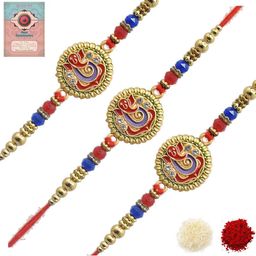MEIRA JEWELLERY Set Of 3 Designer Rakhis With Greeting Card & Roli Chawal-19