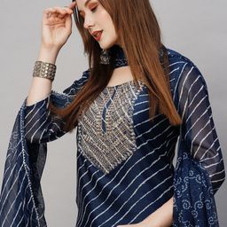 DIVASTRI Leheriya Printed Zari Embellished Kurta With Trouser & Dupatta image 5