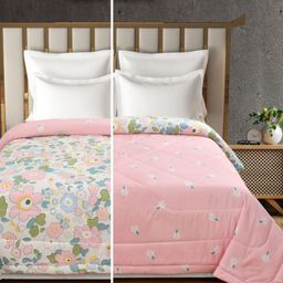 BLUEDOT White & Pink Floral Printed AC Room Double Bed Comforter-image-68