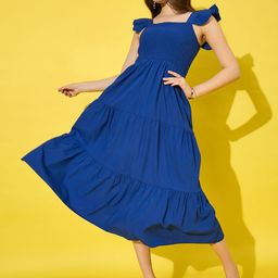 BUY NEW TREND Women Square Neck Flutter Sleeves Smocked Tiered Fit and Flare Maxi Dress-picture-41