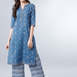 Vishudh Ethnic Motifs Printed Mandarin Collar Cotton Straight Kurta-picture-11
