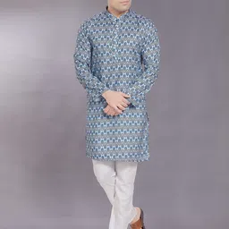 DIVISIVE Men Geometric Printed Flared Sleeves Thread Work Kurta-picture-14