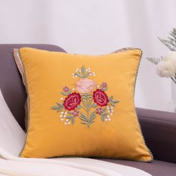 haus & kinder Golden Bloom Mustard & Red Embroidered Square Cushion Covers-image-34