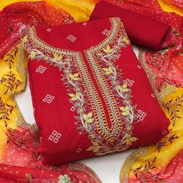 Rangtulika Ethnics Floral Embroidered Chanderi Unstitched Dress Material-picture-33