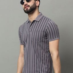 OGEN Men Striped Polo Collar Pockets T-shirt-image-68