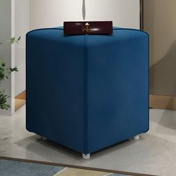 Wooden Twist Navy Blue Comfortable Cushion Ottoman Stool-image-37