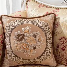 TANLOOMS Brown & Beige Floral Printed Jacquard Square Cushion Cover-image-98