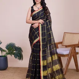 LeeliPeeri Designer Checked Zari Designer Saree Lace Border And Matching Blouse-image-25