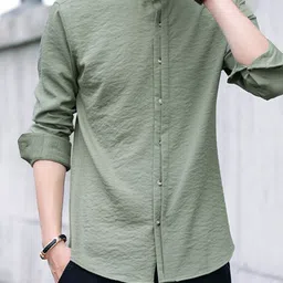 KPOP Self Design Band Collar Original Regular Fit Casual Shirt-image-3