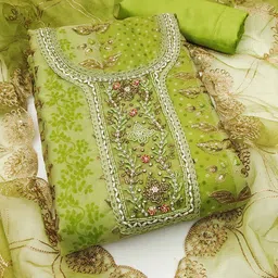 SAINOOR Floral Printed Embroidered Beads And Stones Organza Semi-Stitched Dress Material-picture-9