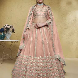 DIVASTRI Embroidered Mirror Work Semi-Stitched Lehenga & Unstitched Blouse With Dupatta-picture-53