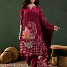 Vastramyaa Women Floral Printed Regular Beads and Stones Kurta with Trousers & With Dupatta-image-61