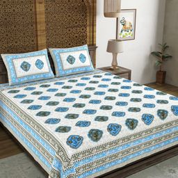 Myntra Elegant Homes Blue Floral Printed 180 TC Cotton King Bedsheet Set 2.28 m x 2.74 m-picture-45