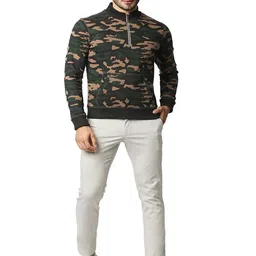 Basics Men Camouflage Open Front Jacket with Embroidered image 5