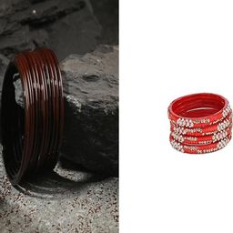 SOMIL Set of 16 Brown Alloy Artificial Stones & Beads Bangles-image-70