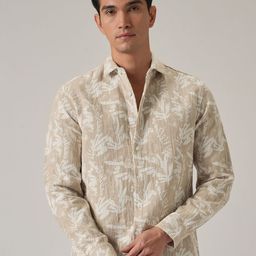Banana Club Men Leaf Jacquard Cotton Casual Shirt-image-85