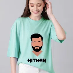 Kotty Women Graphic Printed Round Neck Cotton Oversized T-shirt-image-13