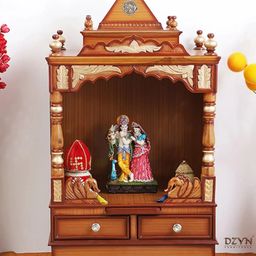 DZYN Furnitures Sacred Space Brown Wooden Medium Floor Rested Pooja Temple Without Door-image-50
