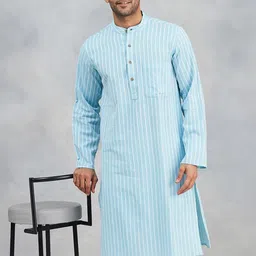 Fabindia Striped Long Sleeves Mandarin Collar Cotton Straight Kurta-image-49