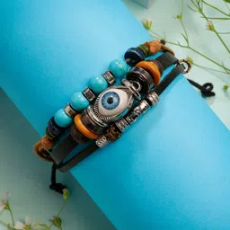 The Roadster Lifestyle Co Men Evil Eye Leather Wraparound Bracelet-image-15