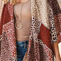 ANGEL CROSHET Leopard Colour Block Open Front Kimono image 2