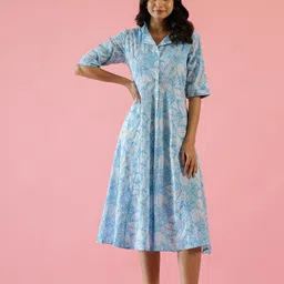 FLAVIA CREATION Printed Cotton Shirt Midi Dress-picture-4