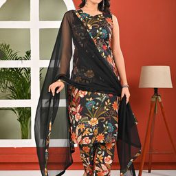 Nayo Floral Printed Sweetheart Neck Pure Cotton Straight Kurta With Trousers & Dupatta-picture-45