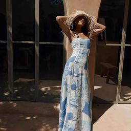 MIAKEE Printed Shoulder Straps Fit & Flare Dress-image-9