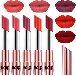 VOLO Set Of 5 Creme Matte Lipstick - Peach 33-Dark Peach 37-Rose Pink 38-Coral 39-Red 43-14