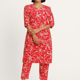 GAB Women Abstract Printed Cotton Kurta with Trousers-36