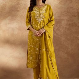 Indo Era Women Ethnic Motifs Regular Thread Work Kurta with Trousers &  Dupatta-26