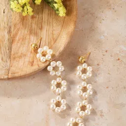 DressBerry Gold-Plated Pearls Beaded Floral Shaped Drop Earrings-37