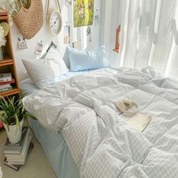 JC HOME Blue Checked Polycotton 3 Piece Single Regular Bedding Set-image-17