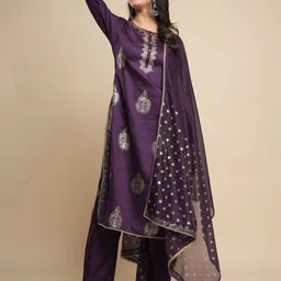 Sangria Women Ethnic Motifs Printed Kurta with Trousers & Dupatta-17