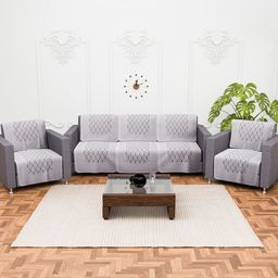 Kuber Industries Grey 10 Pieces Self Design Cotton 5 Seater Sofa Covers-29