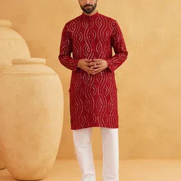 SOJANYA Men Embroidered Regular Sequinned Pure Cotton Kurta with Churidar-picture-56