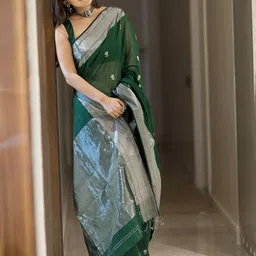 SWEETPEL Ethnic Motifs Woven Design Zari Banarasi Saree-picture-2