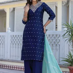 SKYLEE Women Regular Sequinned Kurta with Palazzos With Dupatta-25