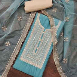 SHADOW & SAINING Floral Embroidered Sequinned Roman Silk Unstitched Dress Material-picture-4