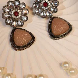 SIVA BY ANIKA Copper-Plated Artificial Stones Studded Floral Drop Earrings-picture-33
