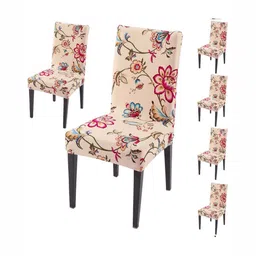 HOKIPO Set Of 6 Beige Printed Chair Covers-28