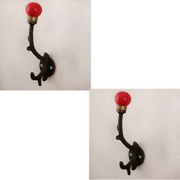 IndianShelf Red & Bronze 2 Pieces Printed Ceramic Wall Hooks-18