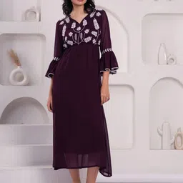 JC4U Women Bell Sleeve Georgette Fit & Flare Midi Dress-image-57